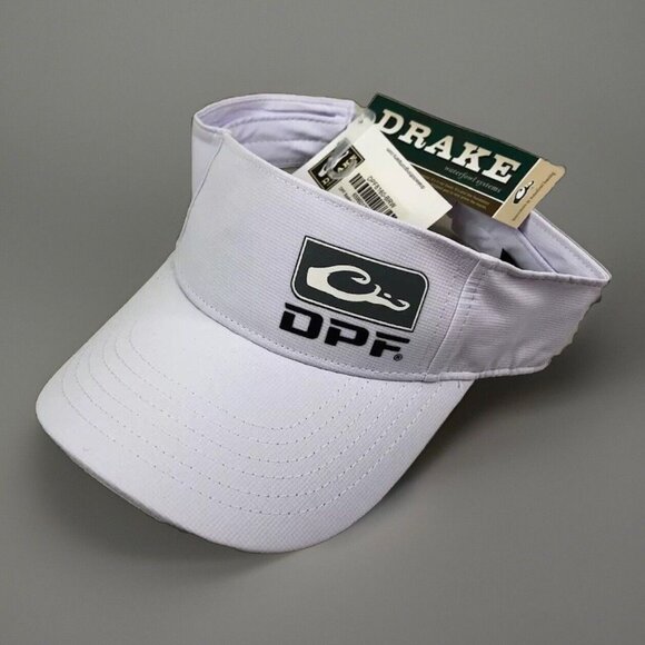 Drake DPF Badge Logo Performance Visor White Ripstop Fishing Hat Cap NWT Mens - Picture 1 of 7